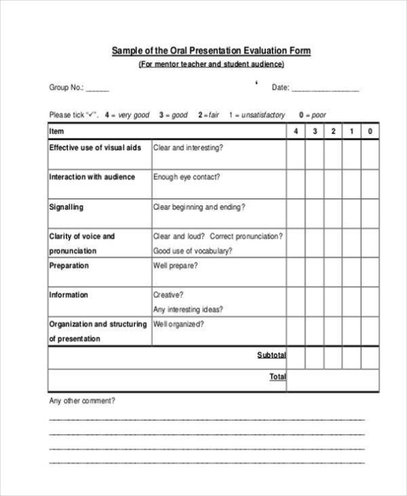 Free 7+ Sample Oral Presentation Evaluation Forms In Pdf | Ms Word Within Presentation Evaluation Template