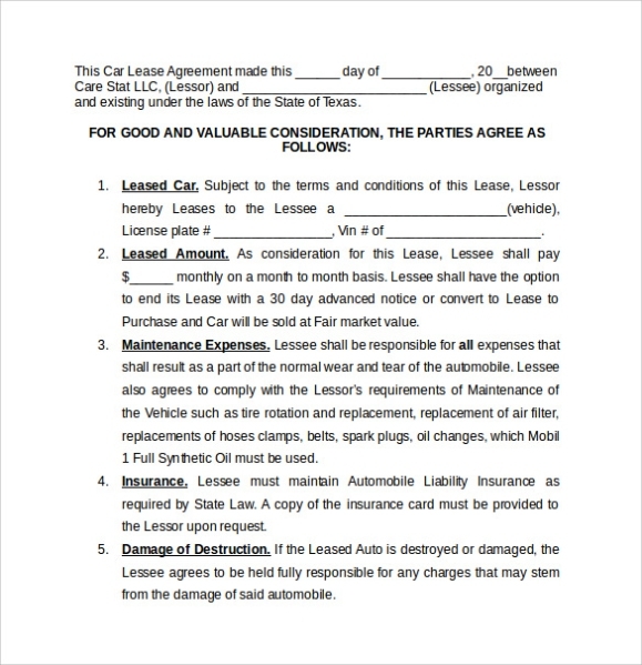 Free 8+ Car Lease Agreement Templates In Ms Word | Pdf | Pages | Google Regarding Car Hire Agreement Template