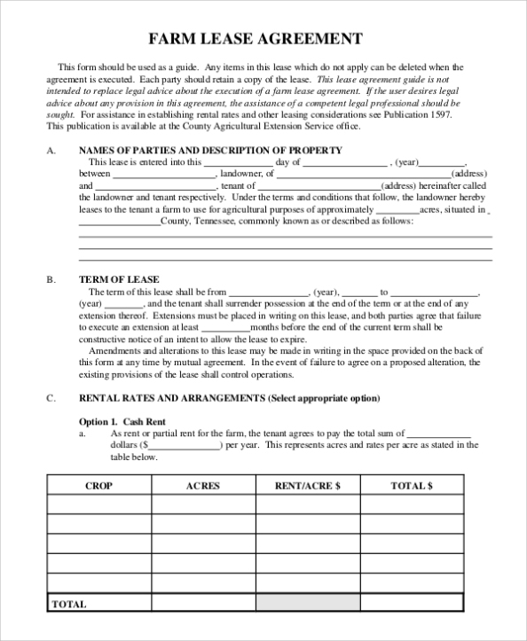Free 8+ Printable Lease Agreement Templates In Ms Word | Pdf In Farm Land Lease Agreement Template