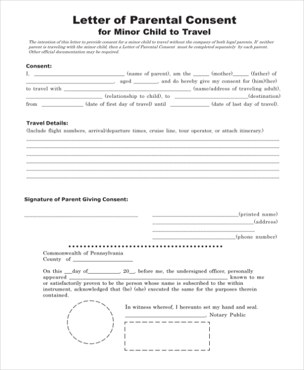 Free 8+ Sample Consent Forms In Ms Word | Pdf In Notarized Letter Template For Child Travel