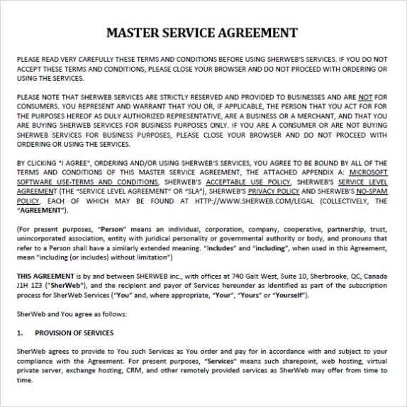 Free 8+ Sample Master Service Agreement Templates In Pdf | Ms Word With Regard To Free Terms Of Service Agreement Template