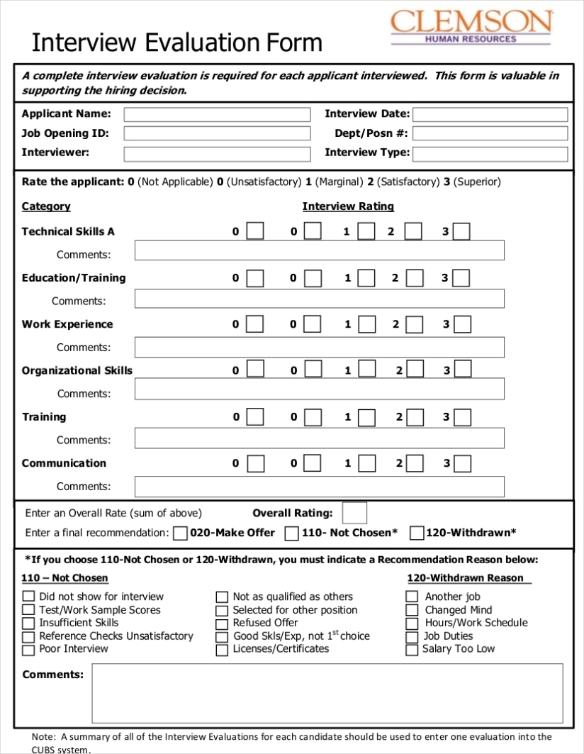 Free 9+ Interview Evaluation Form Examples In Pdf | Examples Throughout Business Process Evaluation Template