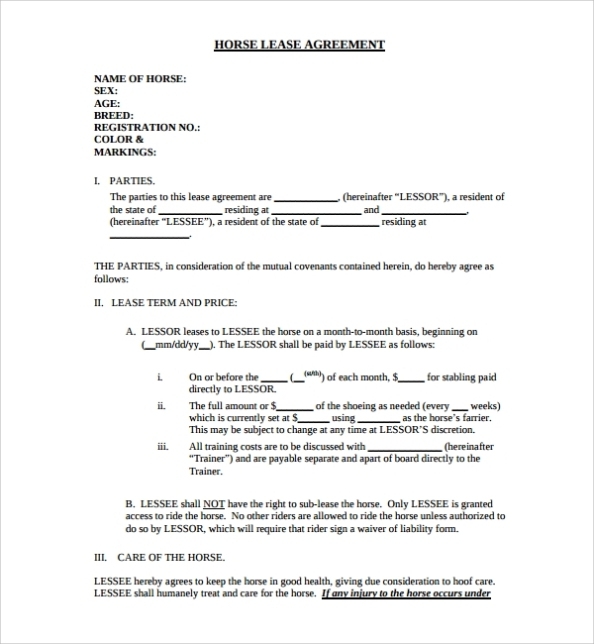 Free 9+ Sample Horse Lease Agreement Templates In Pdf | Ms Word For Stallion Breeding Contract Templates