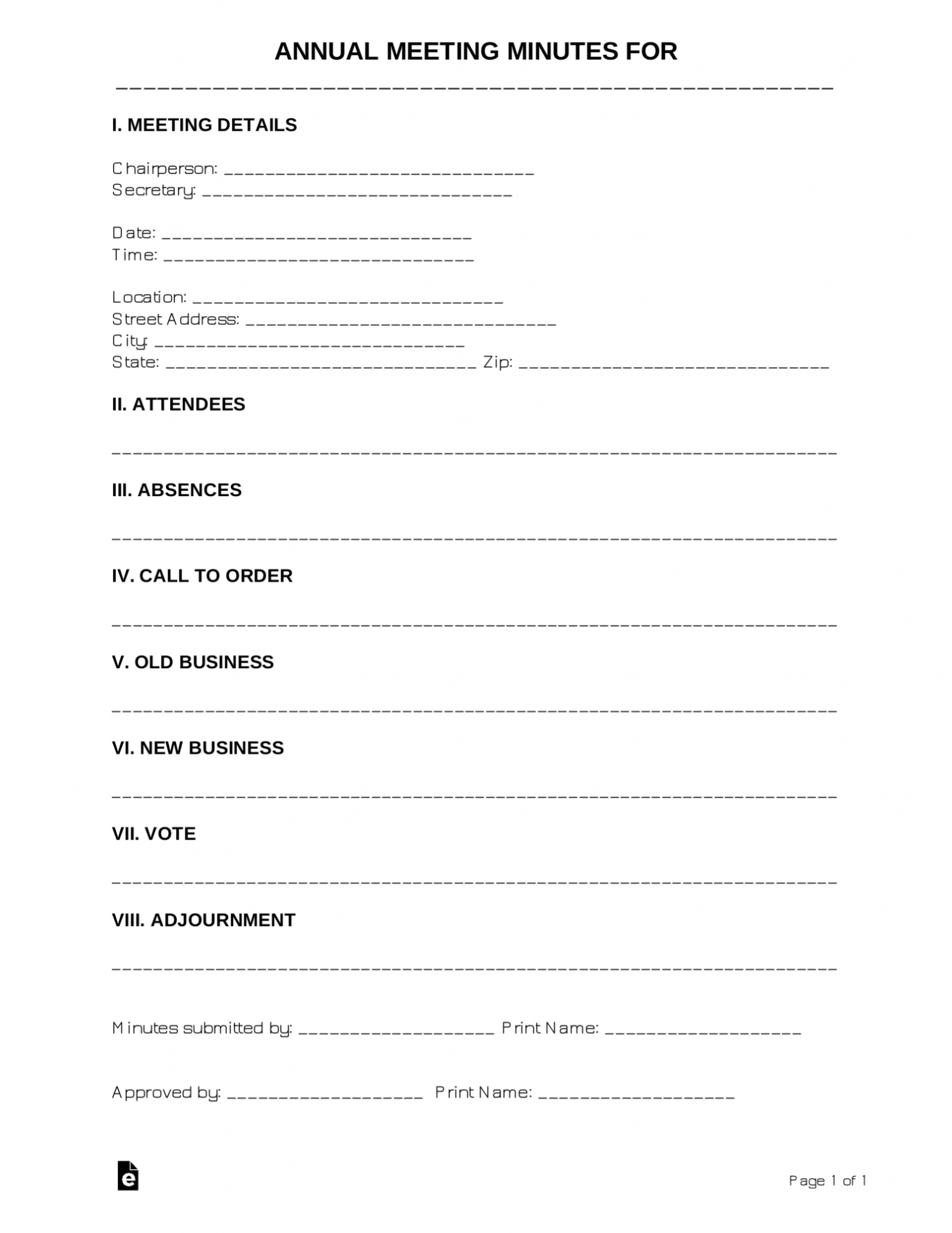 Free Annual Meeting Minutes Template | Sample – Word | Pdf – Eforms Intended For Meeting Note Template