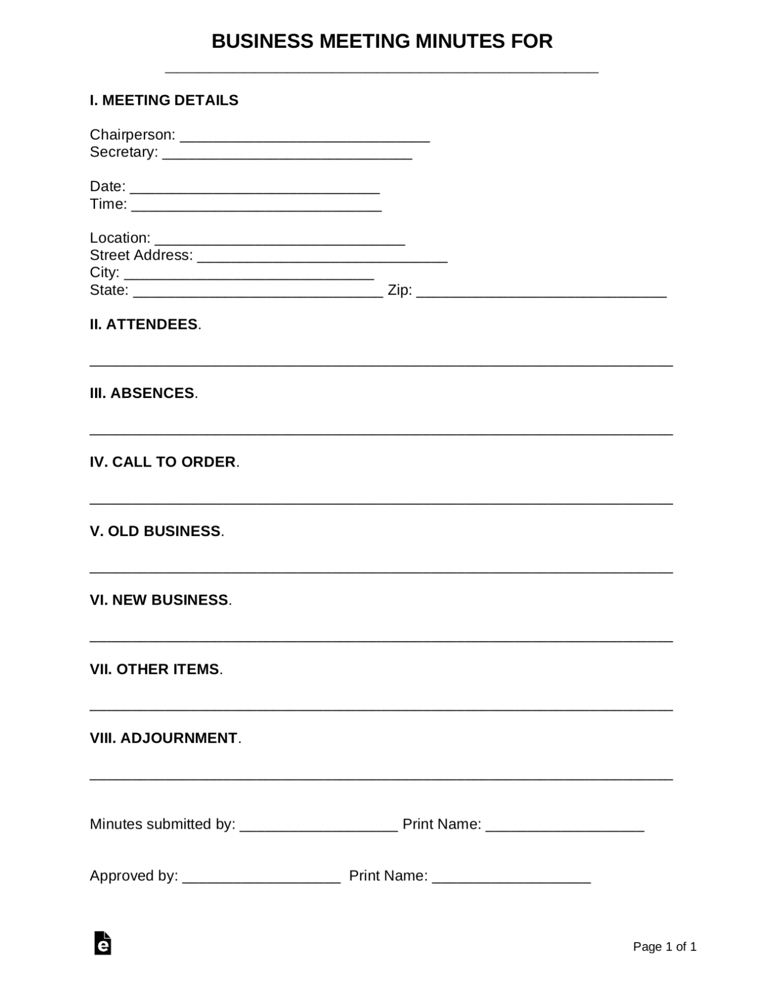 Free Business Meeting Minutes Template | Sample – Word | Pdf – Eforms Throughout Meeting Minutes Template Doc