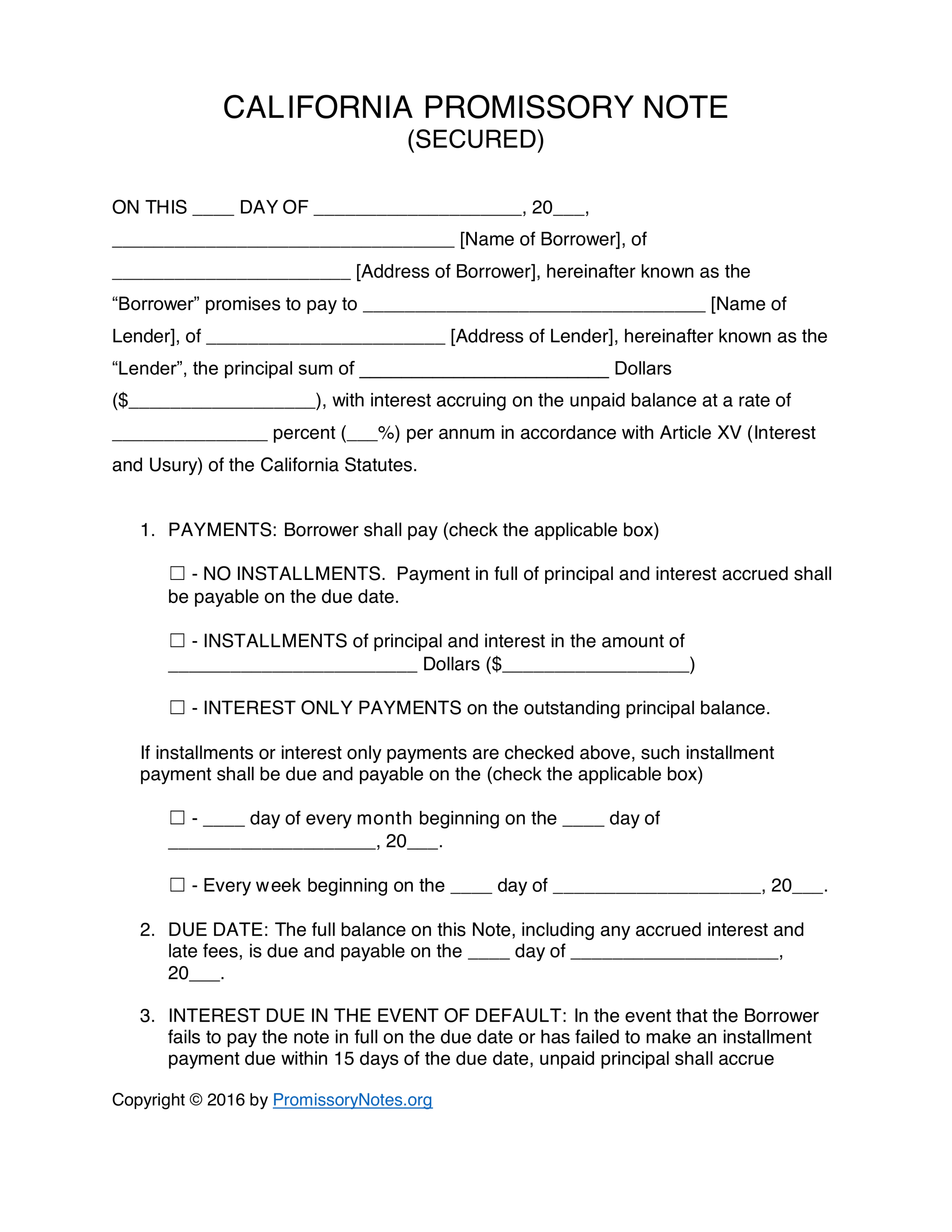 Free California Promissory Note Form Template Intended For Promissory Note California Template