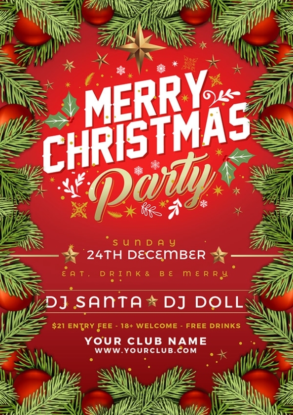 Free Christmas Party Flyer / Poster Design Template 2017 In Ai Format For Free Holiday Flyer Templates Word