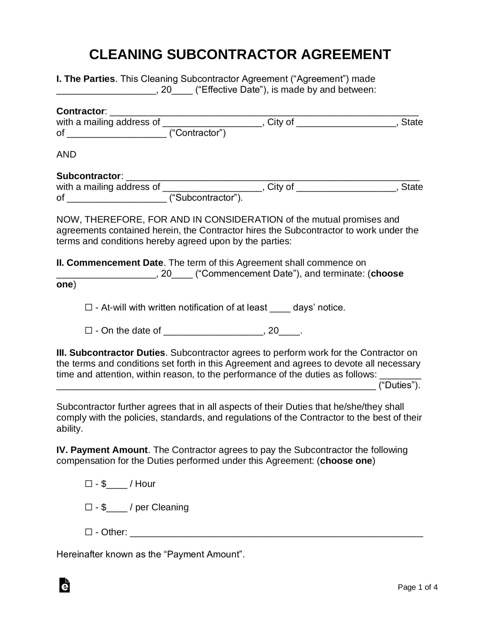 Free Cleaning Subcontractor Agreement Template – Pdf | Word – Eforms With Cleaning Business Contract Template
