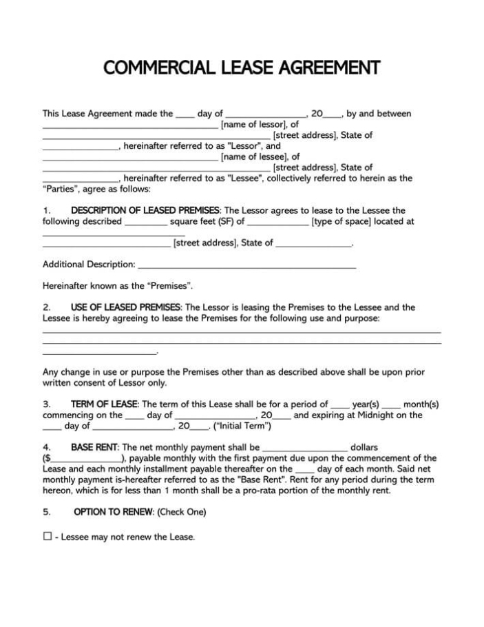 Free Commercial Lease Agreement Templates (Us) - Word, Pdf For Building Rental Agreement Template