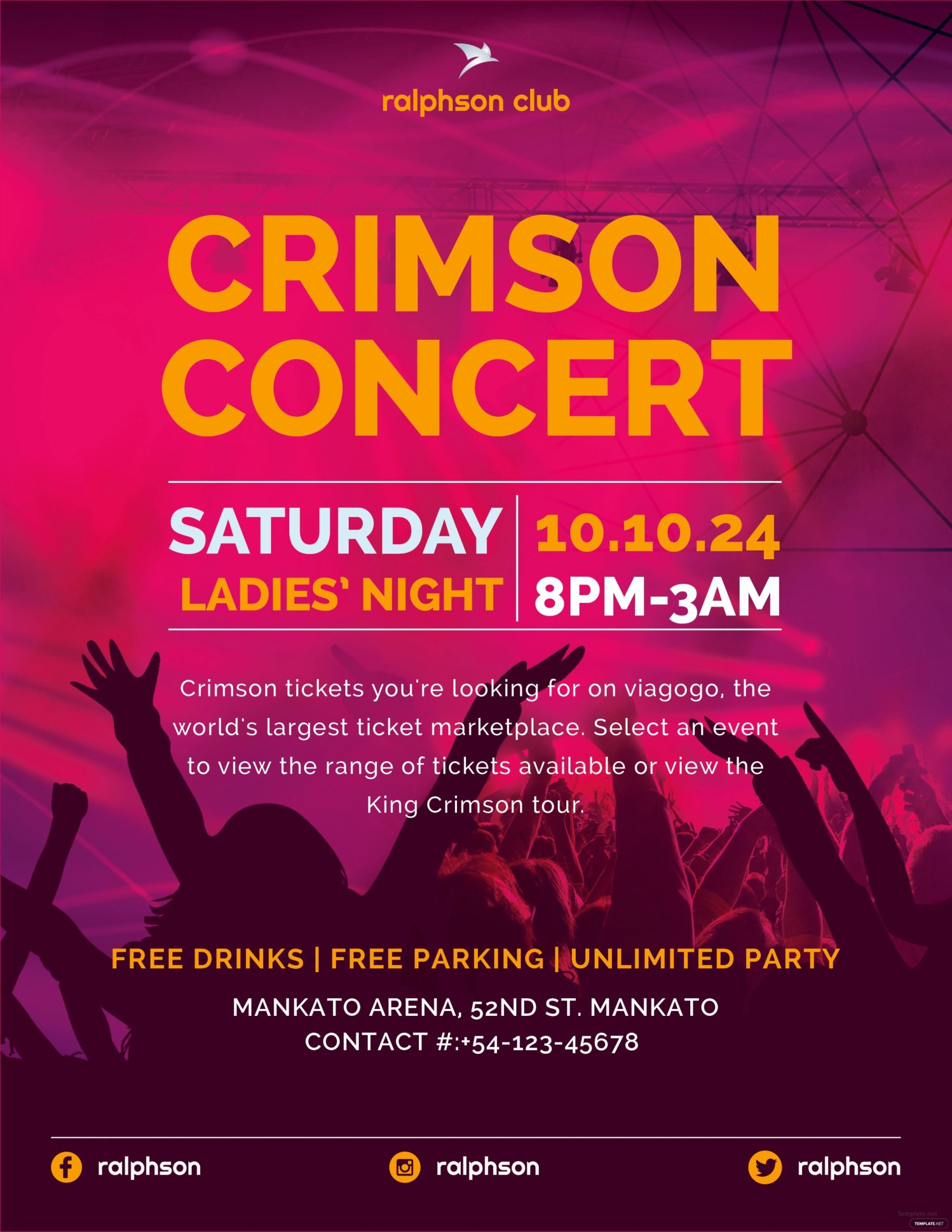 Free Crimson Concert Flyer Template In Adobe Illustrator | Template In Free Flyer Template Illustrator