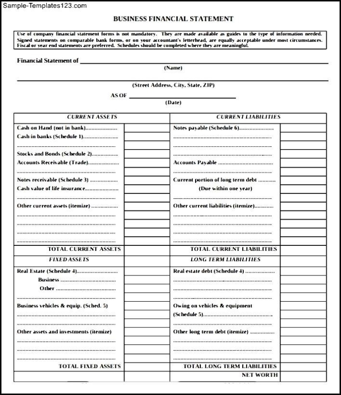 Free Download Business Financial Statement Form - Sample Templates Throughout Financial Statement Template For Small Business