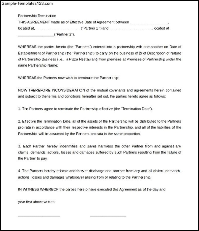 Free Download Partnership Termination Form Word Doc – Sample Templates For Dissolution Of Partnership Agreement Template