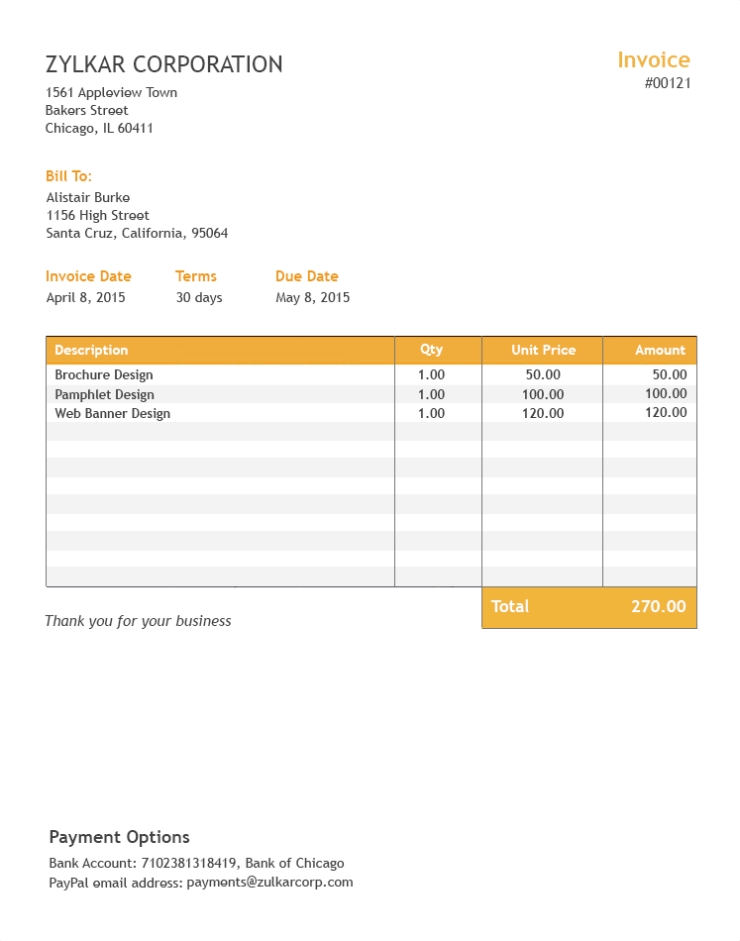 Free Excel Invoice Template – Zoho Invoice In Free Business Invoice Template Downloads