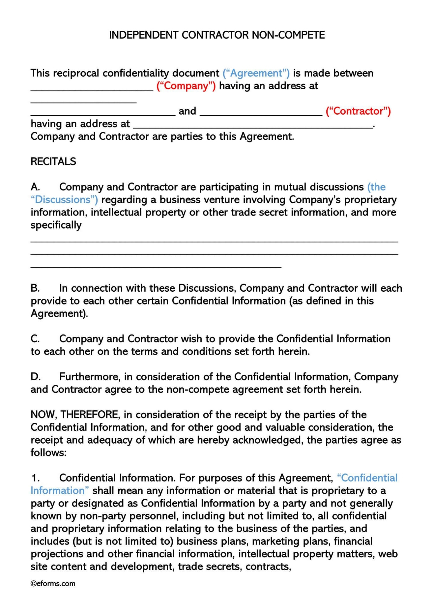 Free Independent Contractor Non Compete Agreement Templates With Regard To Free Non Compete Agreement Template