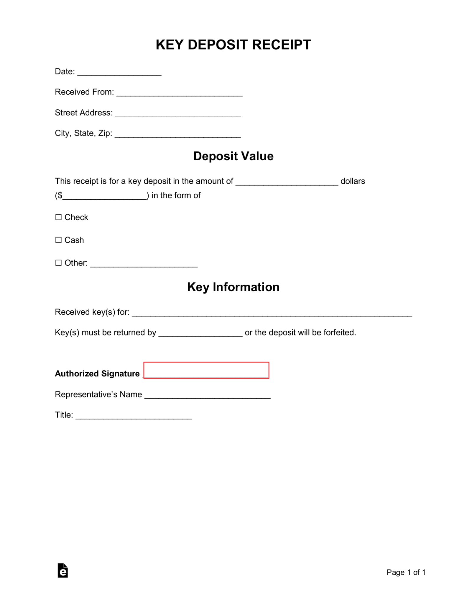 Free Key Deposit Receipt Template - Word | Pdf - Eforms Intended For Key Holder Agreement Template