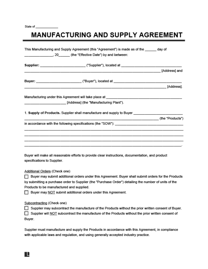 Free Manufacturing & Supply Agreement Form | Pdf & Word Inside Toll Processing Agreement Template