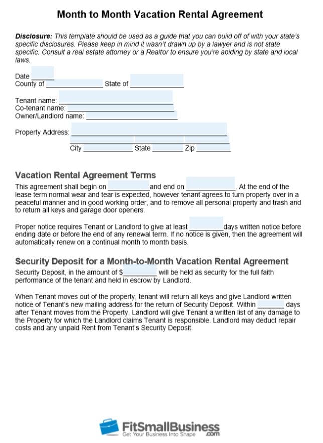 Free Month To Month Rental Agreement Template Intended For Vacation Rental Lease Agreement Template