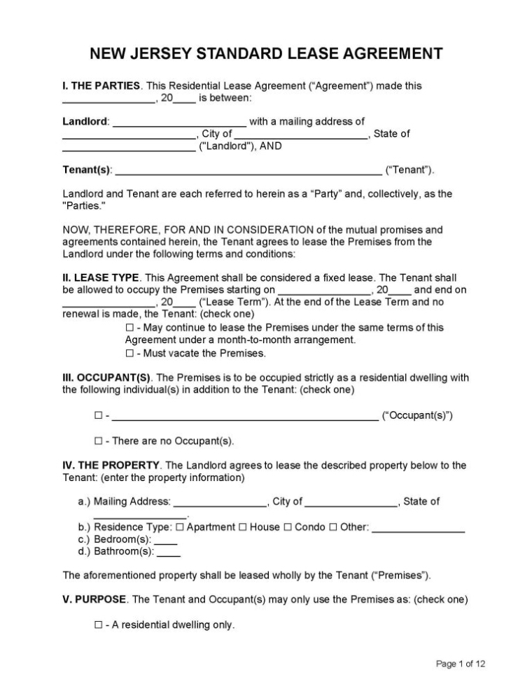 Free New Jersey Rental Lease Agreement Templates | Pdf | Word Intended For New Jersey Residential Lease Agreement Template