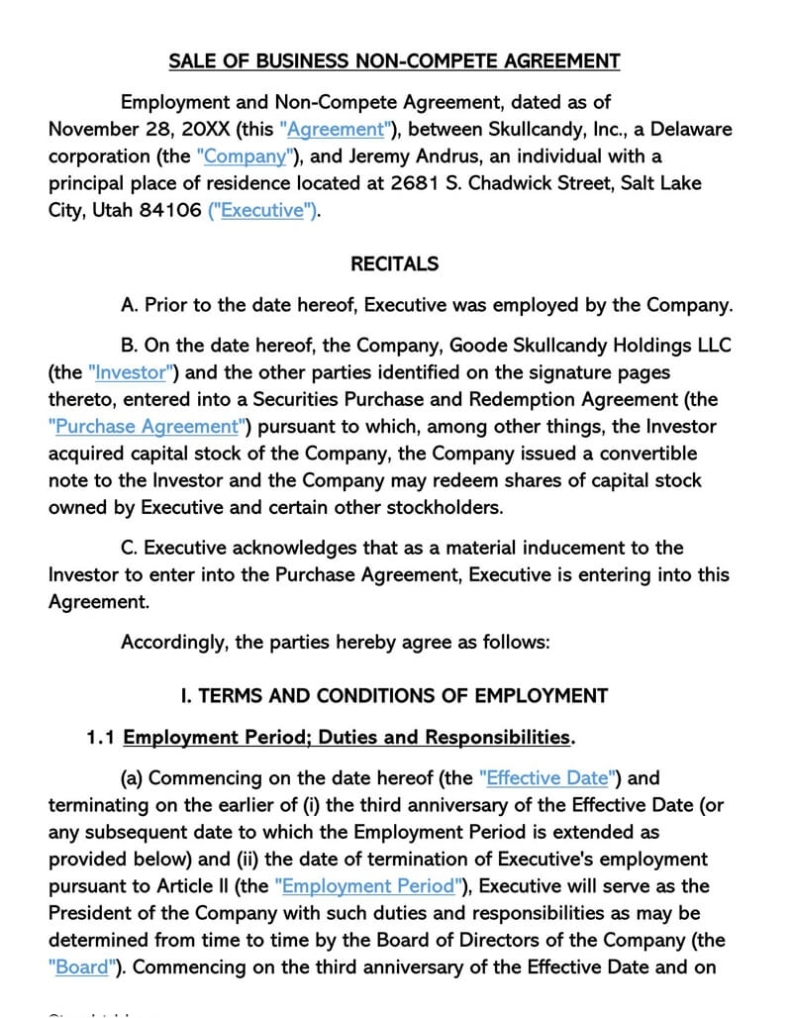 Free Non Compete Agreement Templates (Employee, Contractor) Inside Business Templates Noncompete Agreement