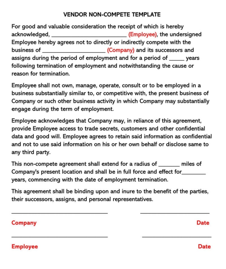 Free Non Compete Agreement Templates (Employee, Contractor) Pertaining To Subcontractor Non Compete Agreement Template
