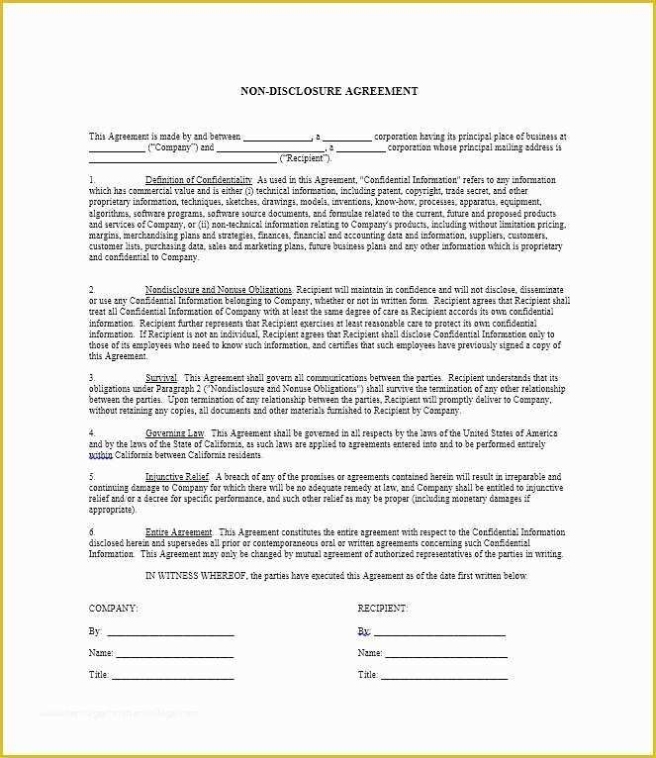 Free Non Disclosure Agreement Template California Of 40 Non Disclosure Intended For Free Mutual Non Disclosure Agreement Template