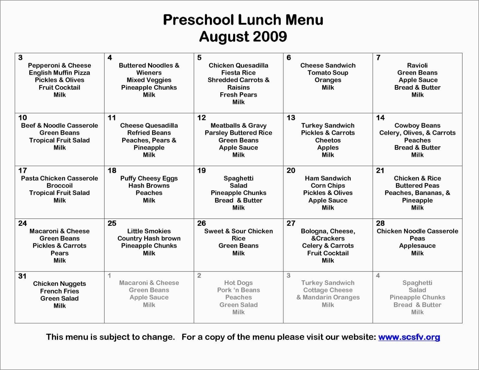 Free Printable Daycare Menus – Free Printable A To Z With Regard To Free School Lunch Menu Templates