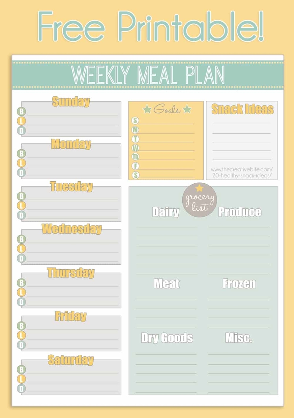 Free Printable Weekly Meal Planner + Calendar For Menu Planner With Grocery List Template