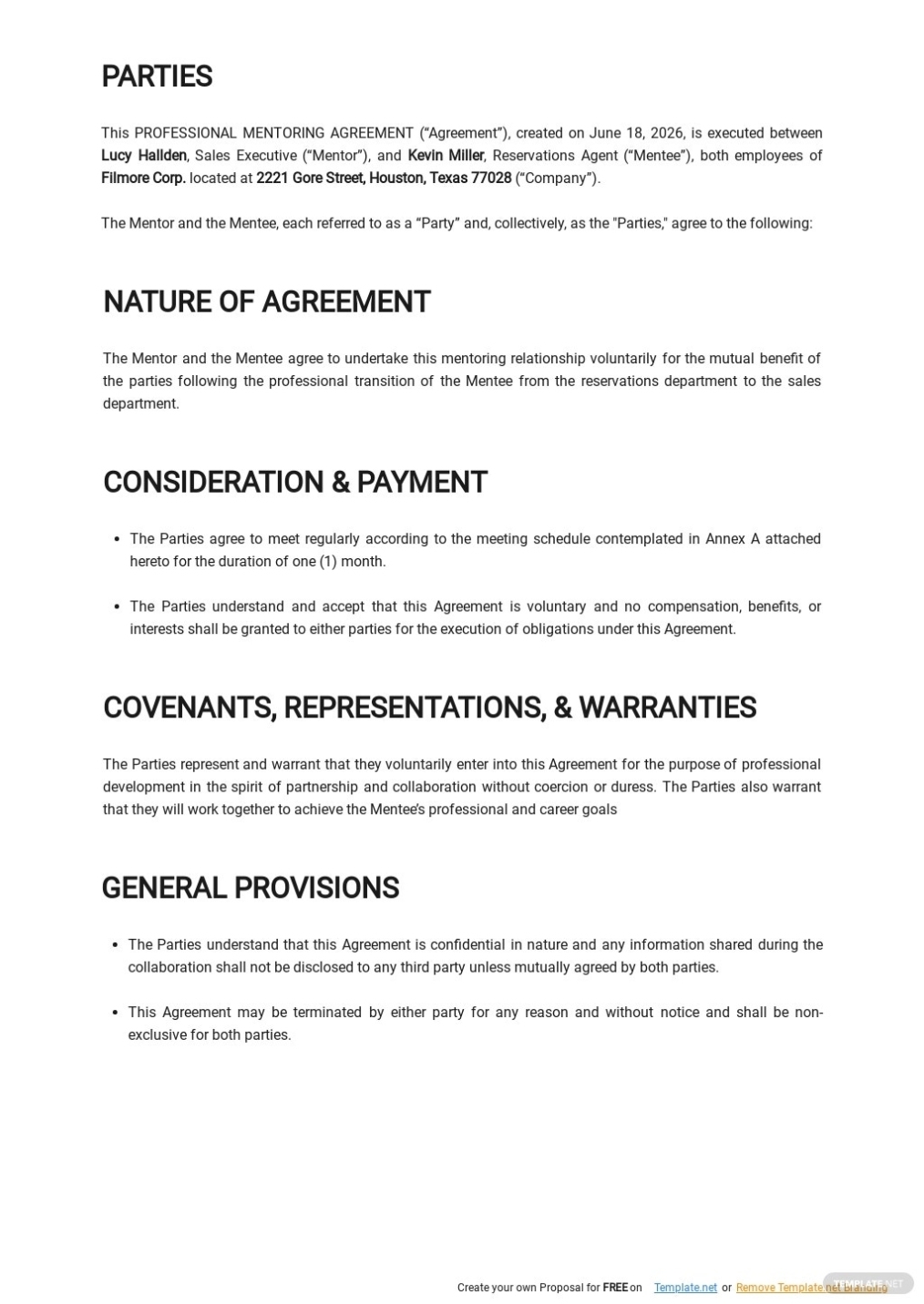 Free Professional Mentoring Agreement Template – Word | Template Throughout Music Equipment Rental Agreement Template