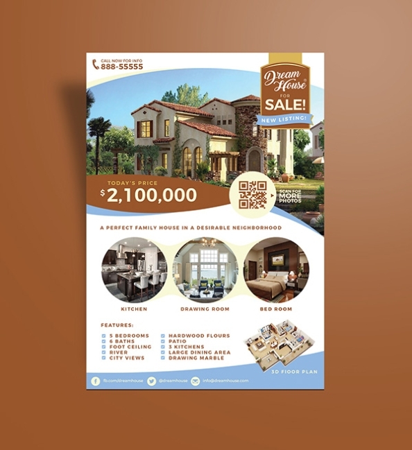 Free Real Estate (House For Sale) Flyer Design Template (Ai) & Mock Up Psd For For Sale By Owner Flyer Template