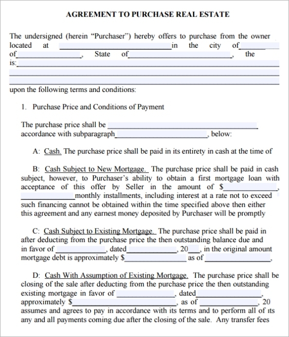 Free Real Estate Purchase Agreement Template – Free Printable Documents Inside Free Simple Real Estate Purchase Agreement Template