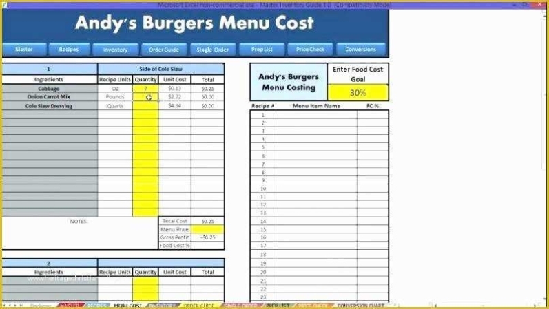 Free Recipe Costing Template Of Restaurant Spreadsheet Household Pertaining To Restaurant Menu Costing Template