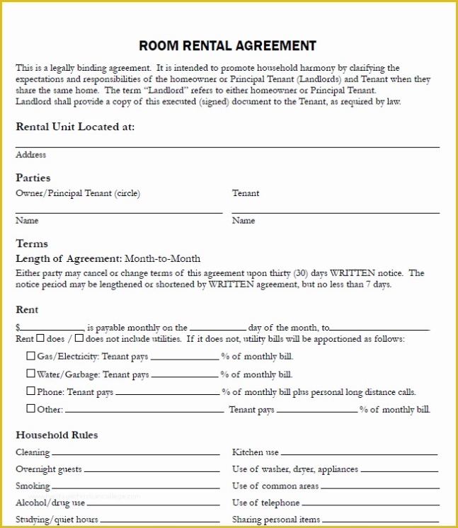 Free Room Rental Agreement Template Word Of Room Rental Agreement Form Intended For Free Basic Lodger Agreement Template
