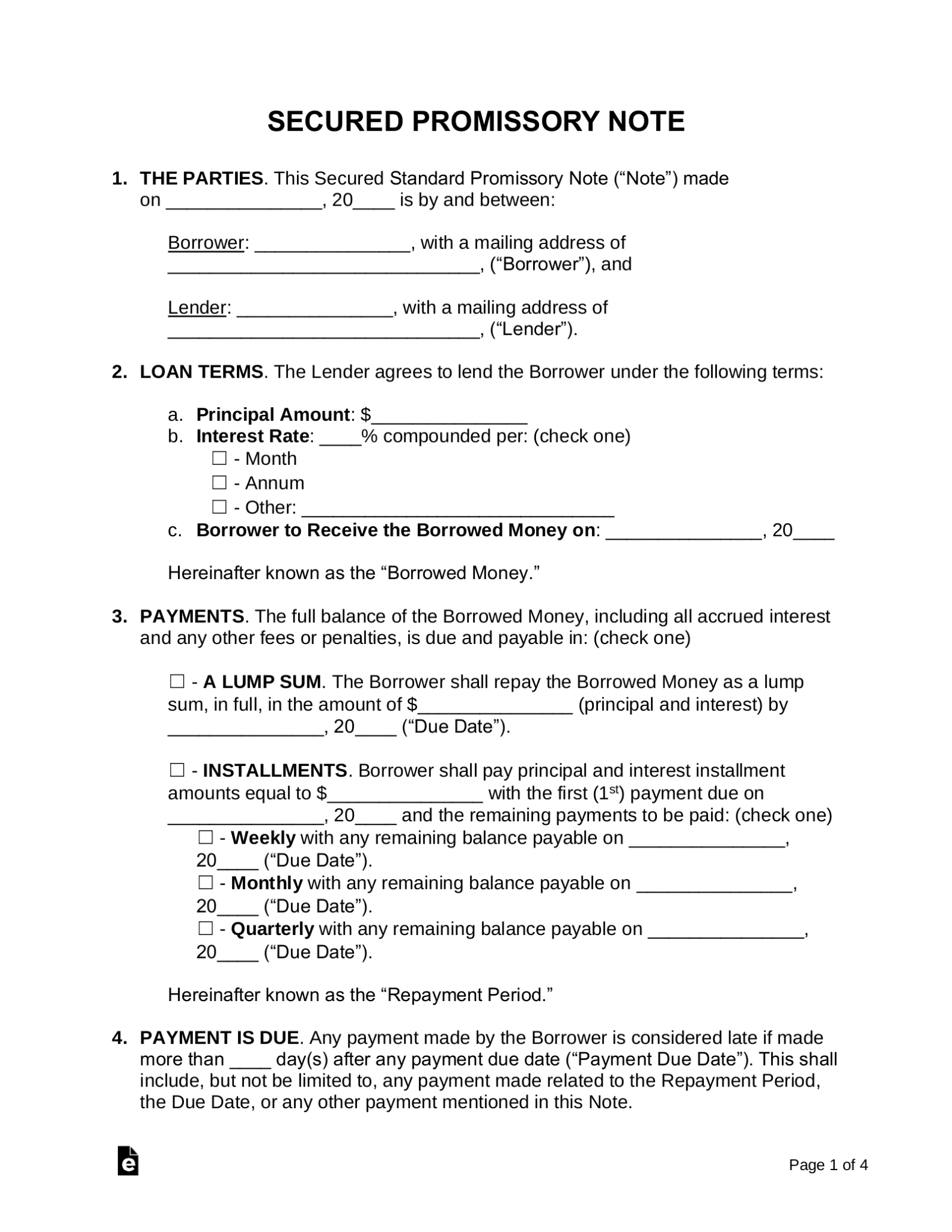 Free Secured Promissory Note Template - Word | Pdf - Eforms intended for Promissary Note Template