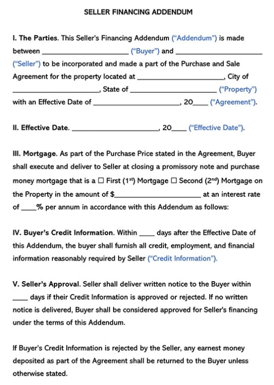 Free Seller Financing Addendum Template (Word | Pdf) Throughout Credit Terms Agreement Template