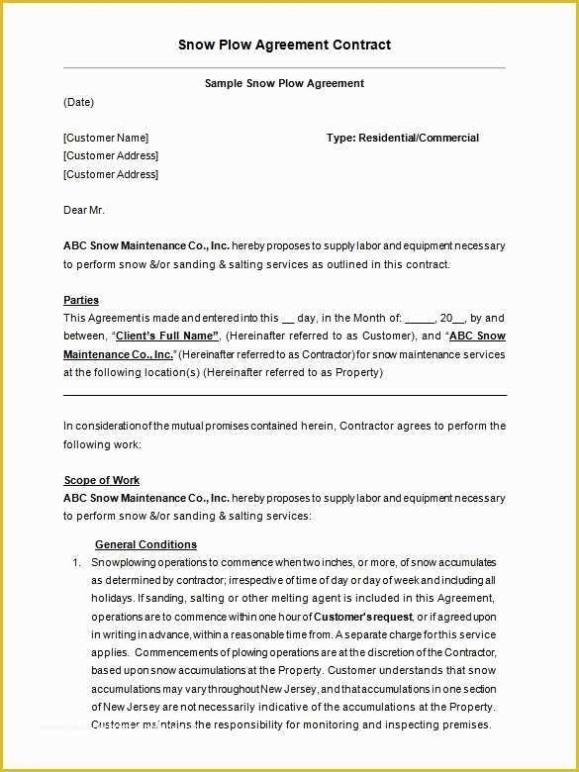 Free Snow Plowing Contracts Templates Of 20 Snow Plowing Contract Throughout Free Snow Plowing Contract Templates