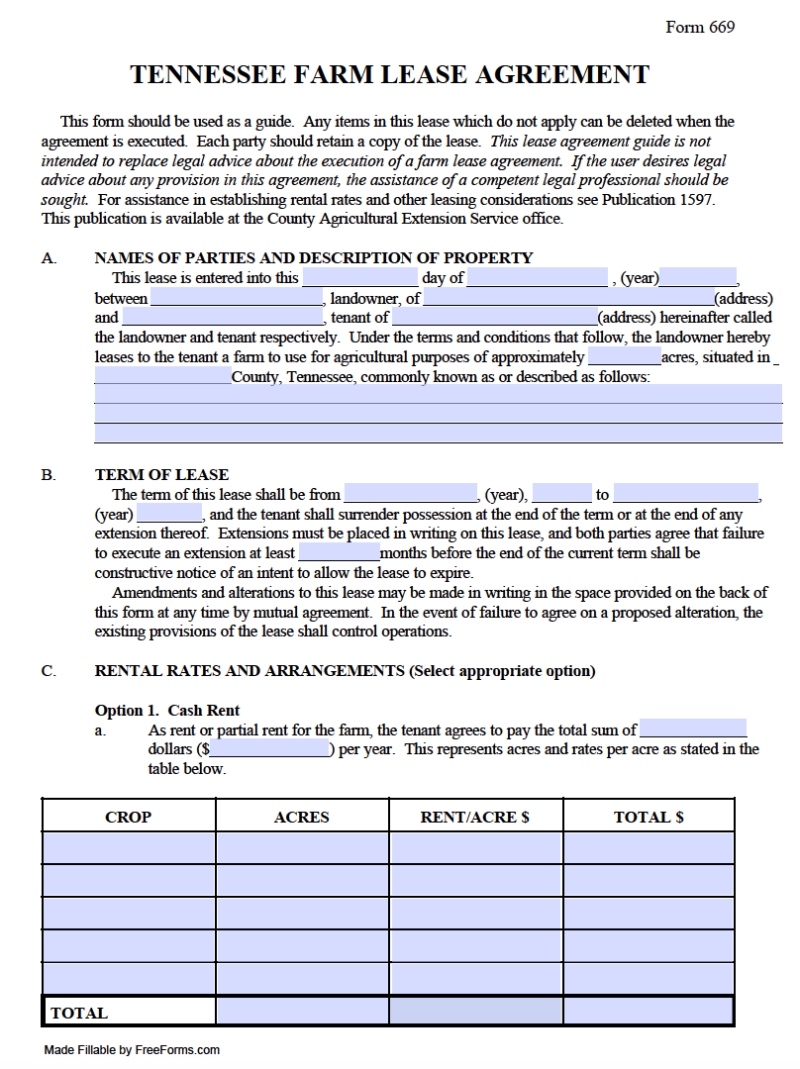 Free Tennessee Rental Lease Agreement Templates | Pdf | Word Within Ranch Lease Agreement Template