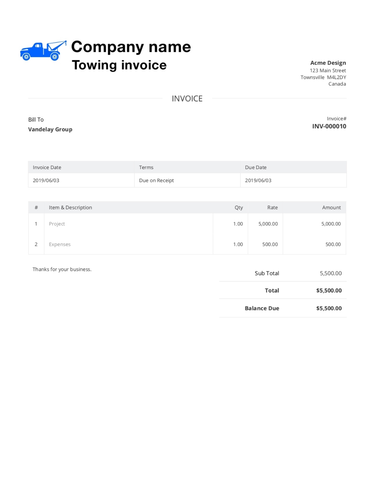 Free Towing Invoice Template. Customize And Send In 90 Seconds For Towing Business Plan Template