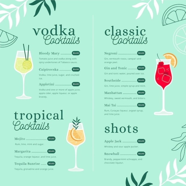 Free Vector | Creative Cocktail Menu Template With Illustrations In Cocktail Menu Template Word Free