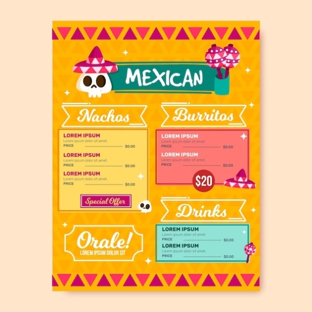 Free Vector | Mexican Restaurant Menu Template in Mexican Menu Template Free Download