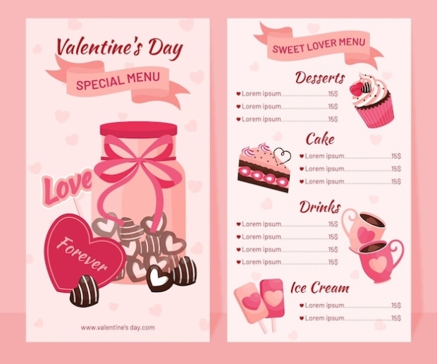 Free Vector | Valentine'S Day Menu Template In Flat Design Pertaining To Free Valentine Menu Templates