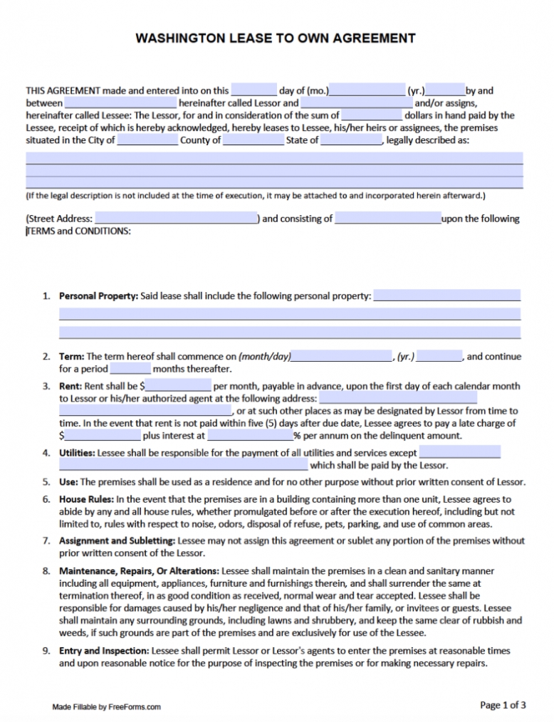 Free Washington Rental Lease Agreement Templates | Pdf | Word Within Multiple Tenant Lease Agreement Template