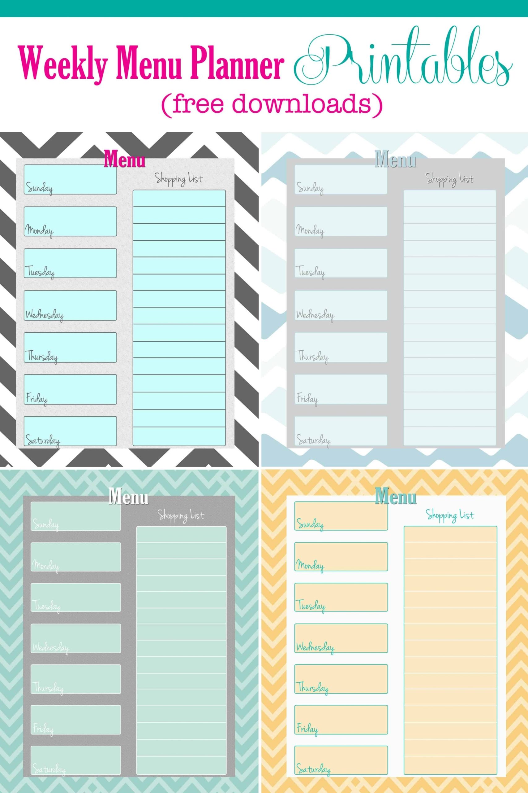 Free Weekly Menu Planner Printable (4 Colors) – Cupcake Diaries Throughout Menu Planner With Grocery List Template