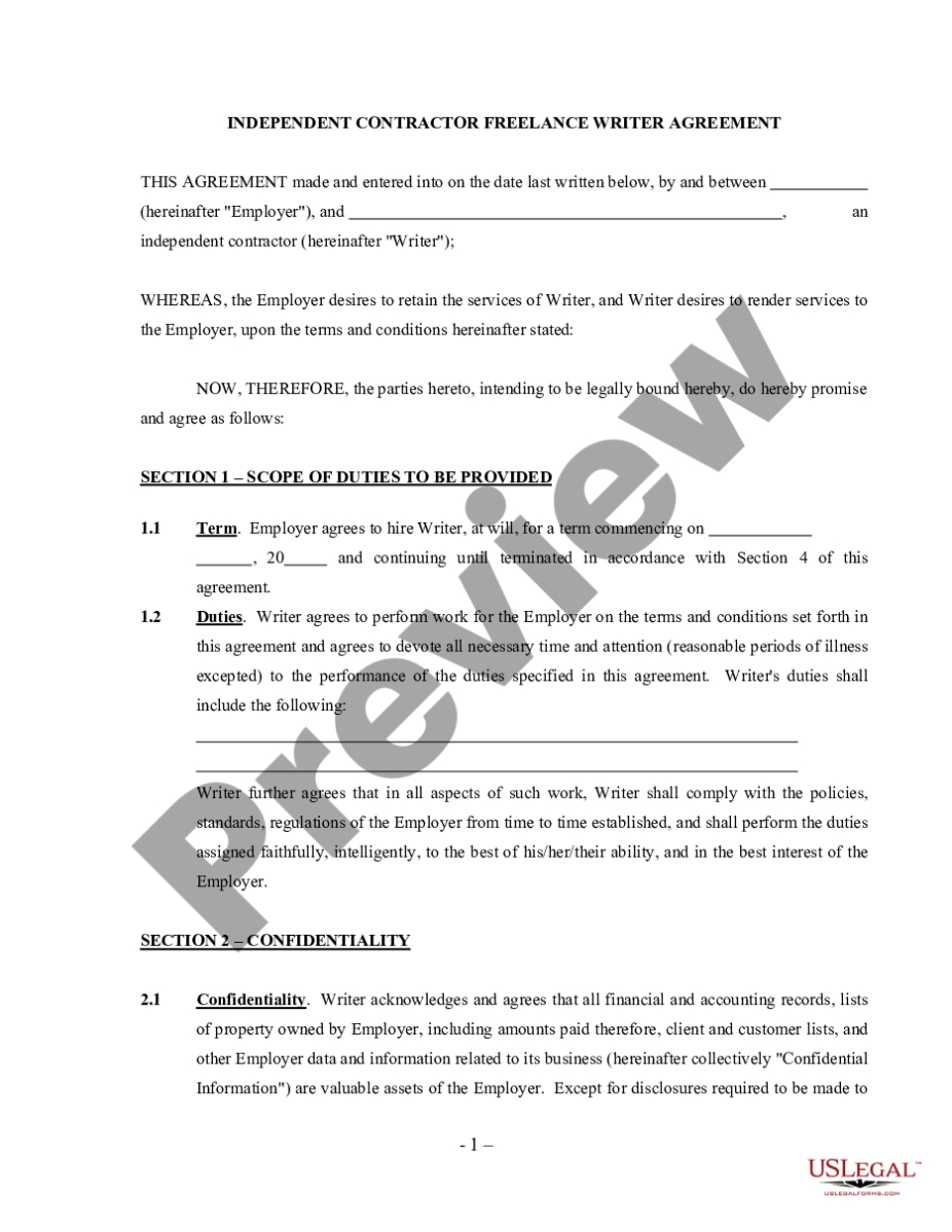 Freelance Writer Agreement – Self – Independent Contractor | Us Legal Forms Intended For Freelance Writer Agreement Template