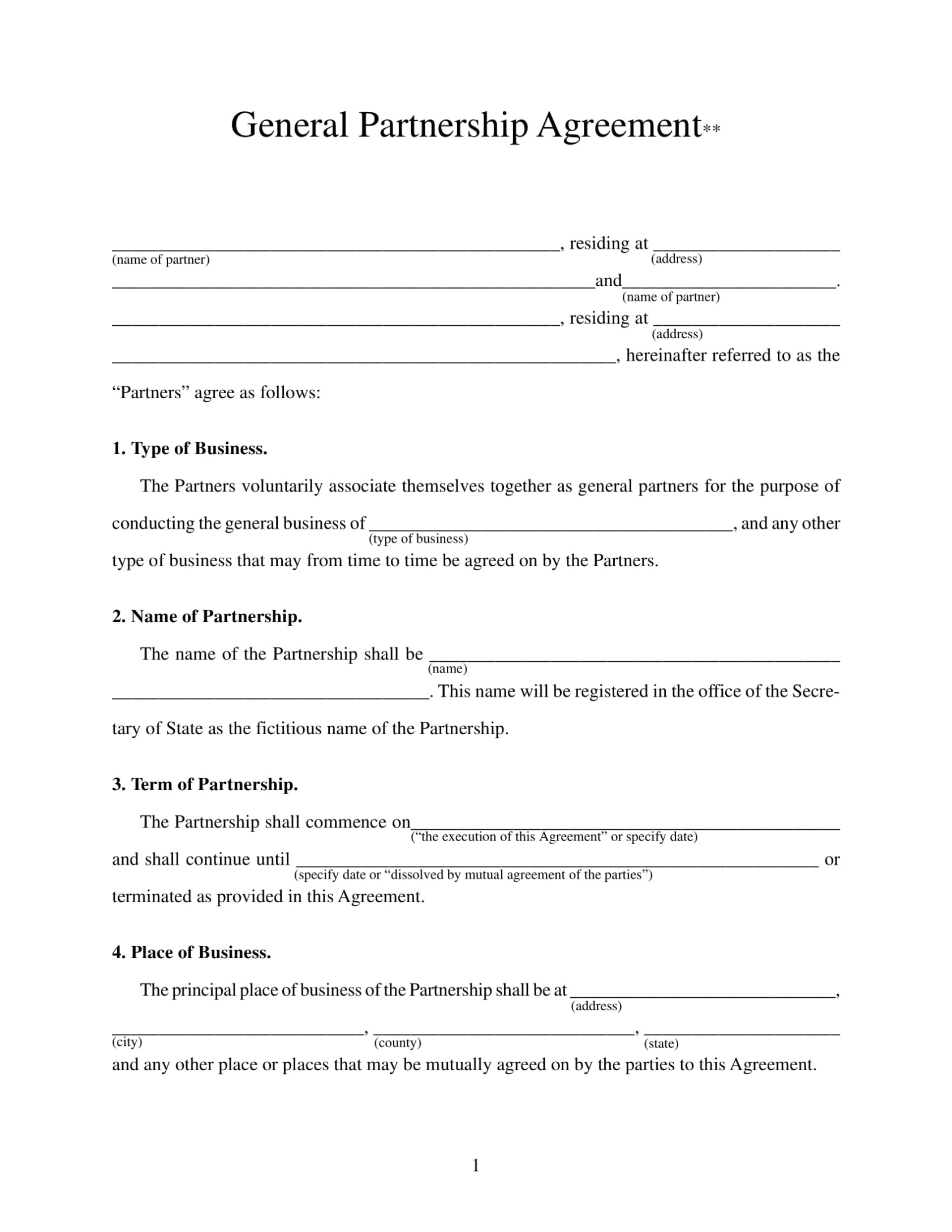 General Partnership Agreement – Examples, Format, Pdf | Examples In Individual Flexibility Agreement Template