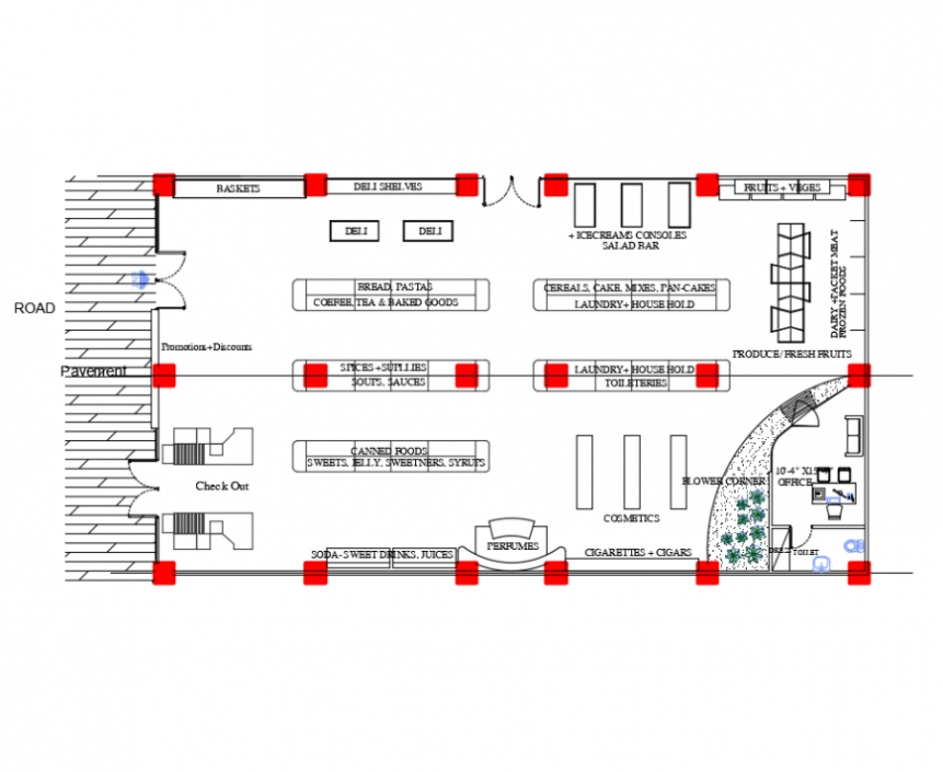 Grocery Store Architecture Layout Plan Details Dwg File - Cadbull Within Grocery Store Business Plan Template