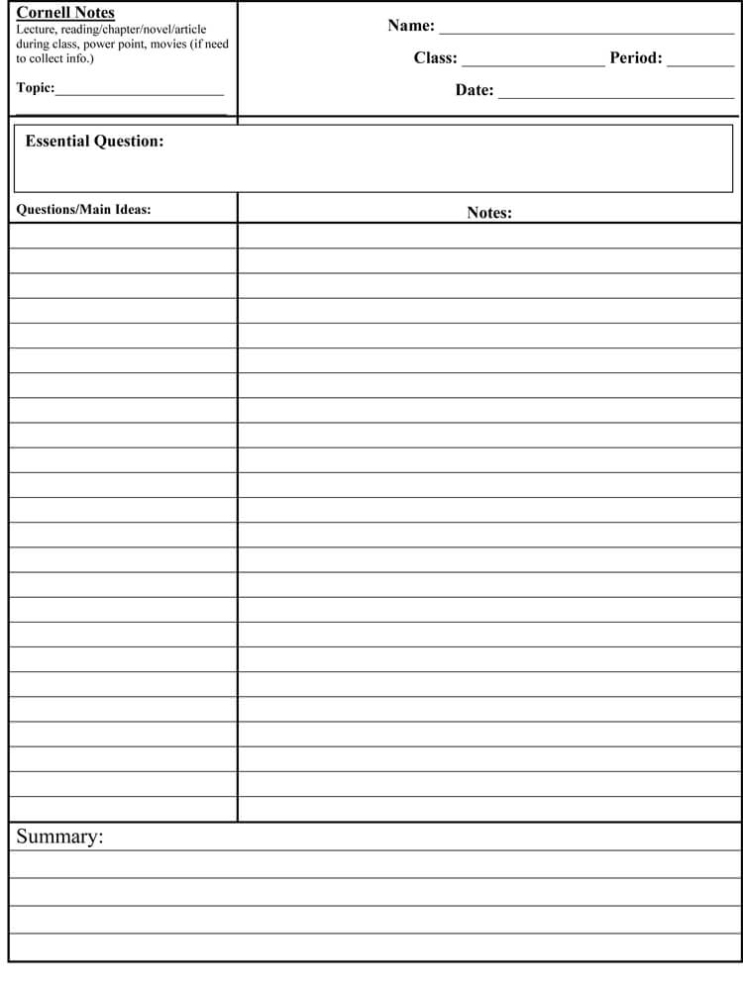 Half Letter Size Printable Cornell Notes,Notepad Version,No Headers For Note Taking Template Pdf