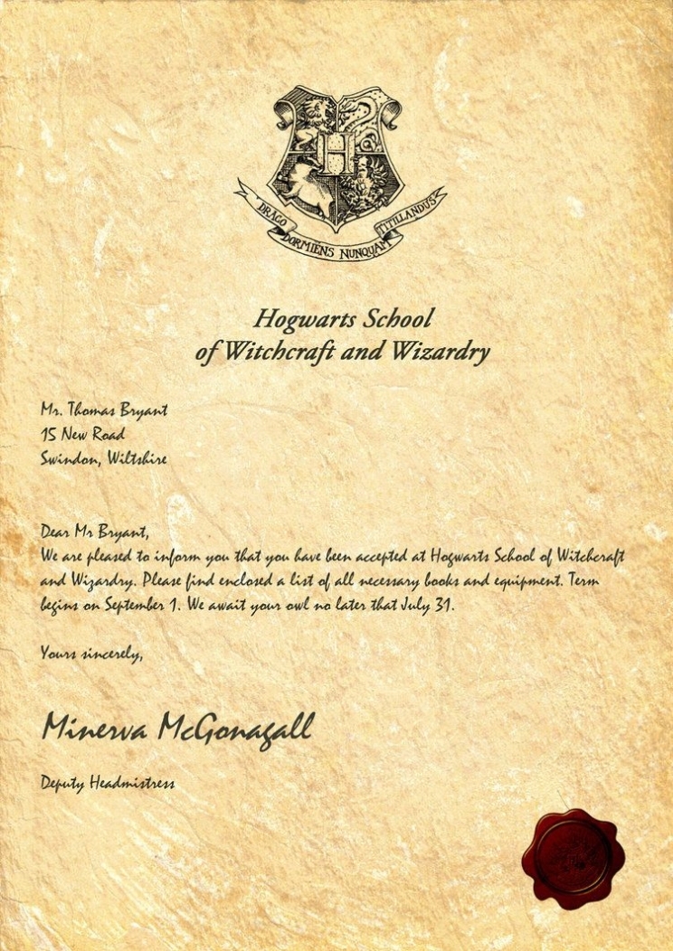 Harry Potter Acceptance Letter Template ~ Thankyou Letter with regard to Harry Potter Acceptance Letter Template