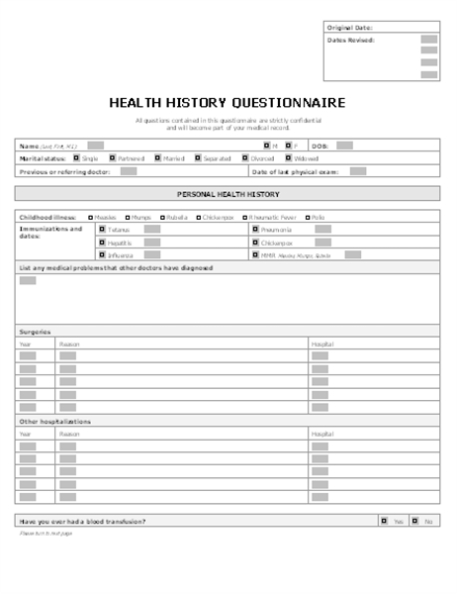 Health History Questionnaire Online Pertaining To History Of Present Illness Template
