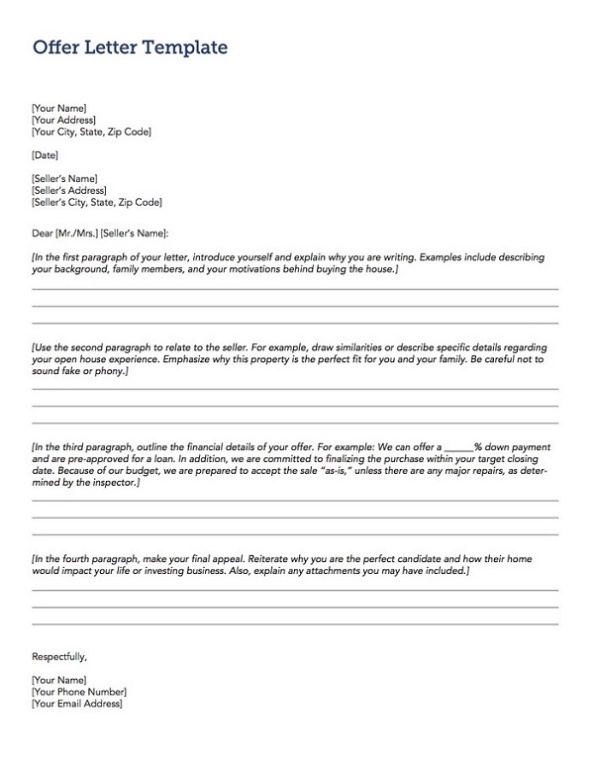Home Purchase Offer Letter (Example & Template) 7 Powerful Tips To Make With Home Offer Letter Template