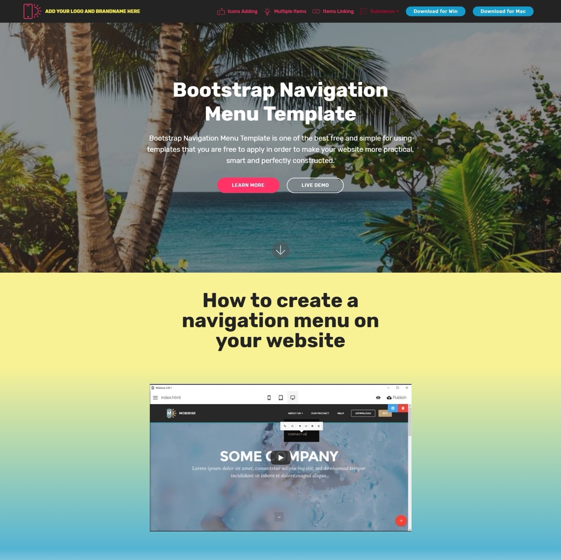 Innovative And Creative Css Bootstrap Responsive Video Players And Regarding Free Css Navigation Menu Templates